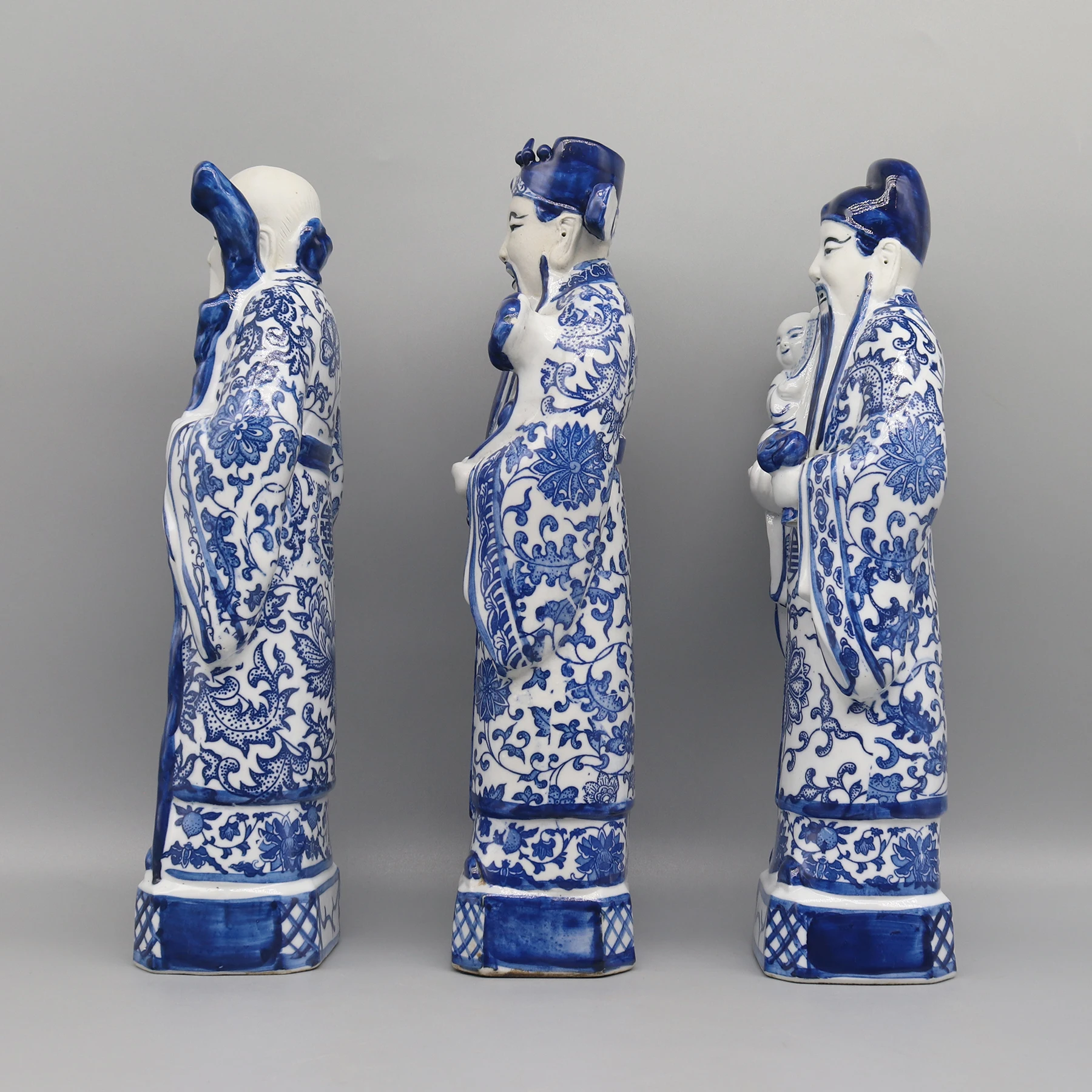 The Three Gods of Fortune,Prosperity and Longevity, Porcelain Figurines, Ceramic Statues