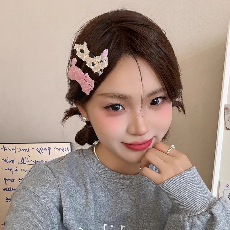 

2 Pcs Women's Hair Clips Pack Cartoon Kitty Puppy Patterns Kawaii Cute Sweet Hair Pins Korean Hair Accessories Girl Children