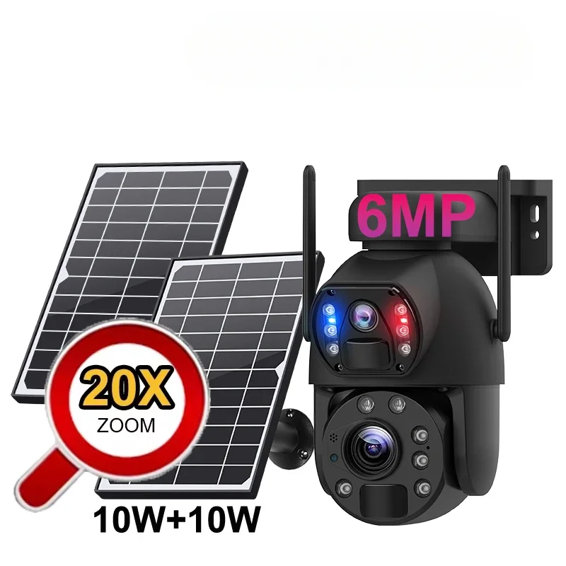 Westino 6MP Outdoor Dual Panel 20x Zoom Camera Night Vision Full Color Motion Detection Solar CCTV Camera