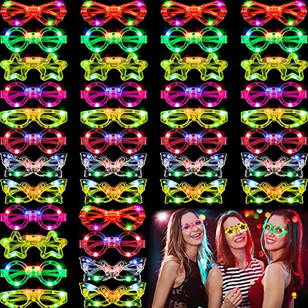 10/20/30/50 Pcs LED Light Up Glasses Glow In The Dark Glasses Neon Party Supplies for Kids Adults Birthday Party Decoration