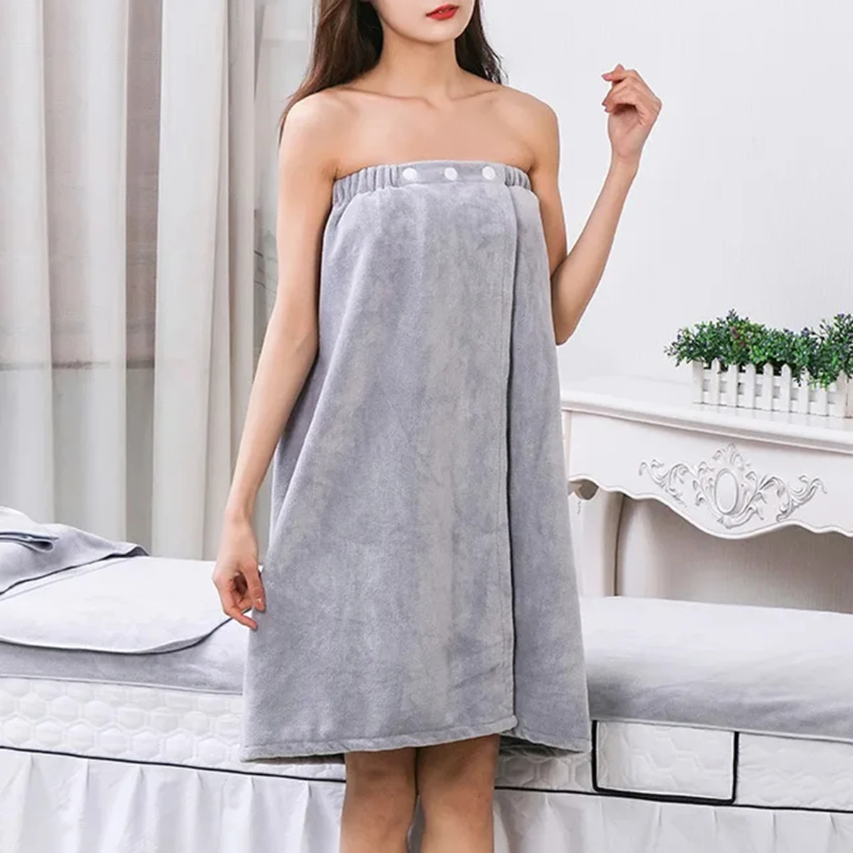 Bath Towel Bathrobe Wrap Microfiber Soft Adult Solid Color After Bathing Will Not Slip Off Absorbent Quick Drying