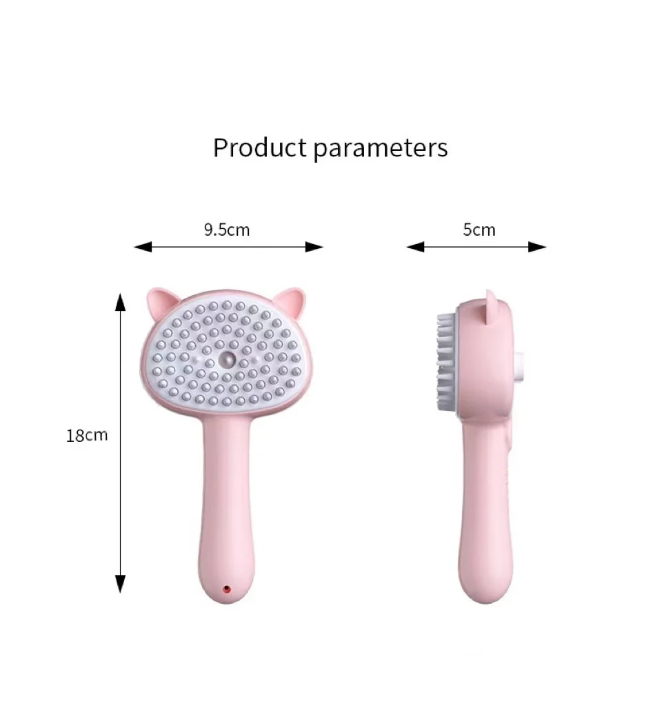 Cat Steam Brush for Shedding, 4 in 1 Steamy Cat Brush with Handle, Rubber Pet Misting Brush with Release Button(Pink)