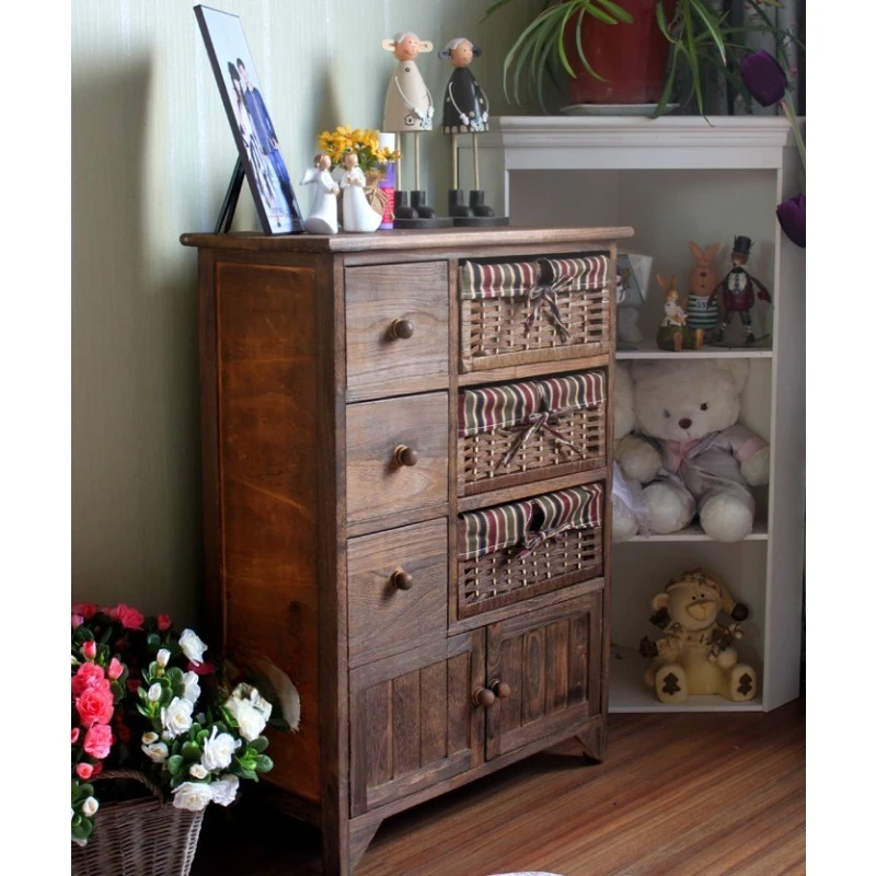 

Rattan drawer storage locker small cabinet simple bedroom side