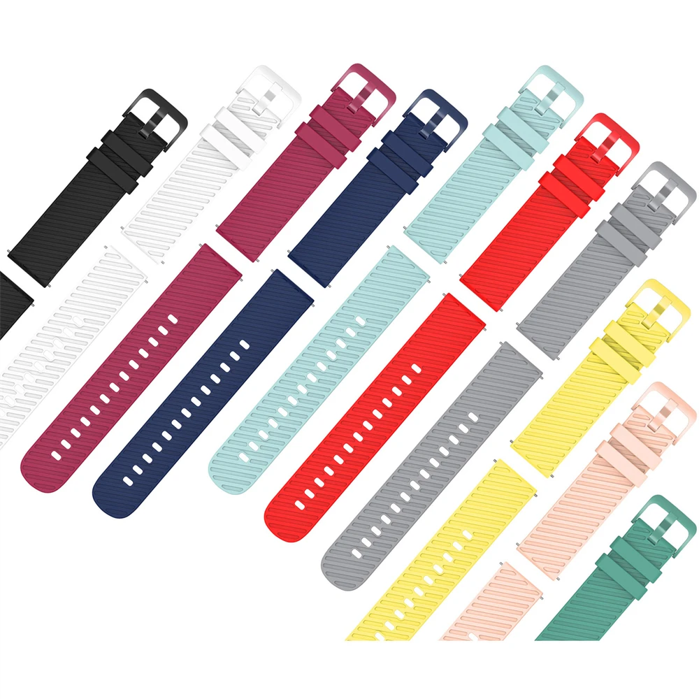 Ремешок силиконовый для наручных часов, сменный однотонный браслет в полоску для Samsung Huawei Garmin, ширина 18/20/22 мм