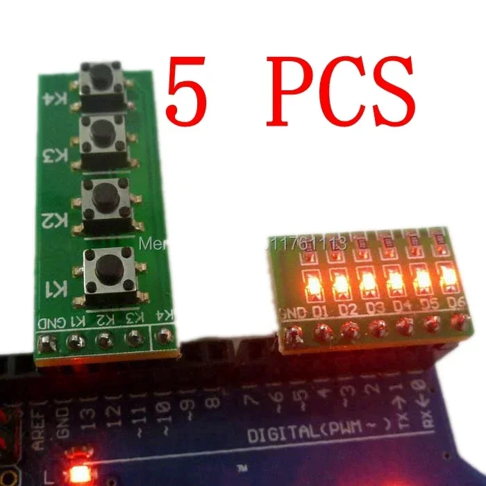 5 Pcs LED+Button kit For Arduino For UNO MEGA2560 Pro Mini Nano Due Raspberry Pi Teensy++ ARM AVR PIC Development