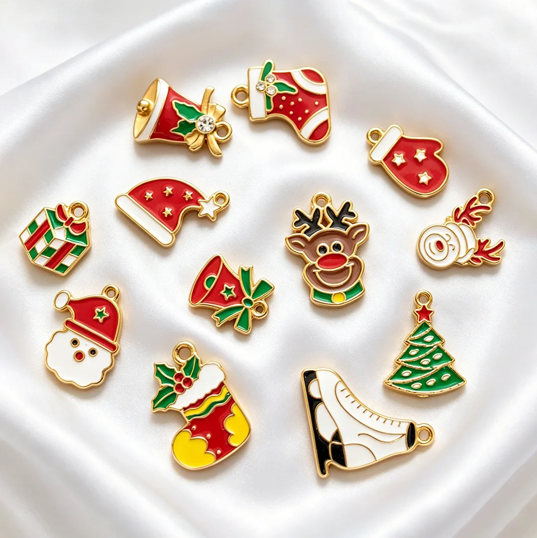 2 Stück Edelstahl Weihnachts-Emaille-Handschuh Weihnachtsmann Anhänger Charms für DIY Armbänder Halsketten Schmuckherstellung Zubehör – Detail 4