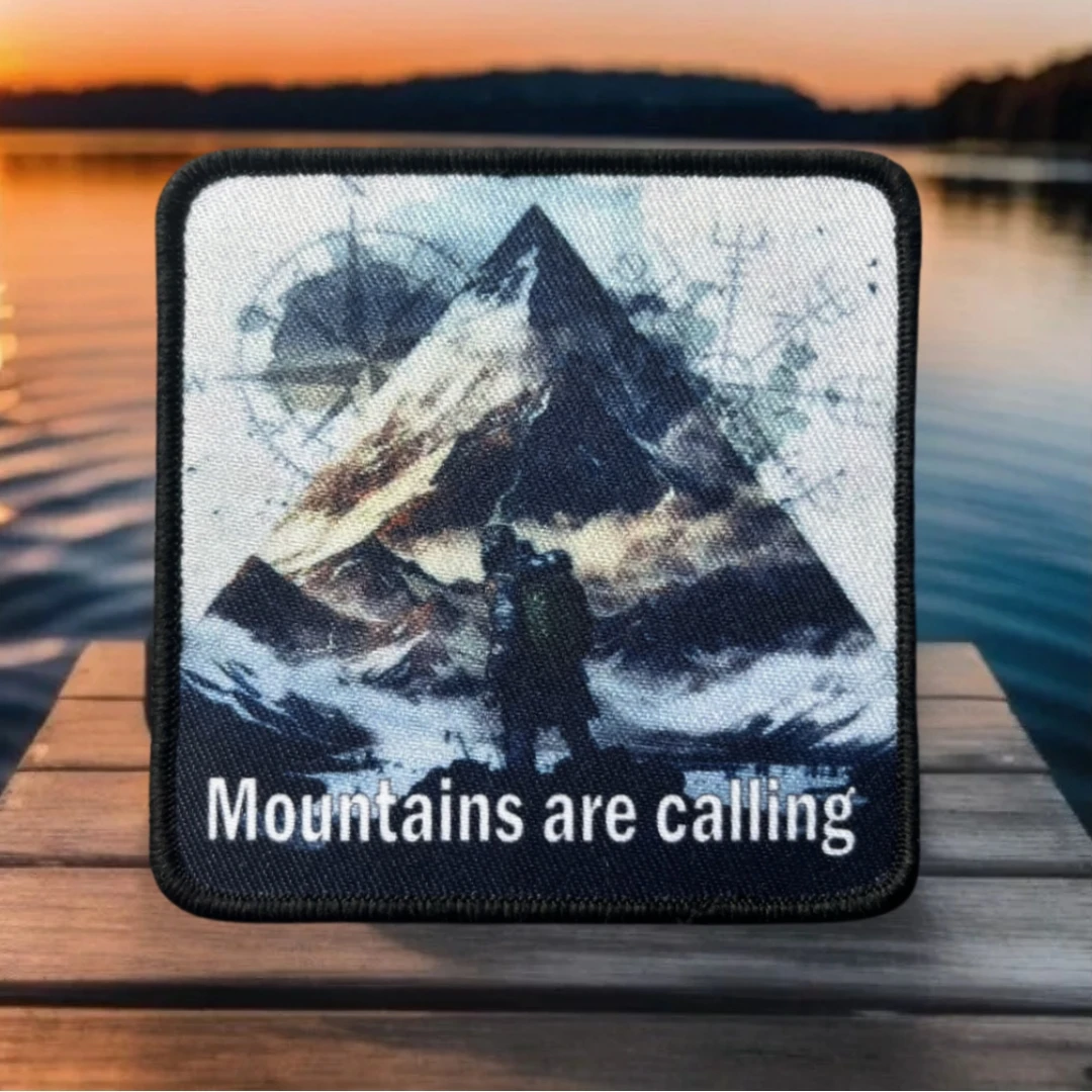

“Mountains Are Calling” Patch Tactical Morale Badge Military Army Emblem Backpack Sticker Printed Hook Loop Patches for Clothing