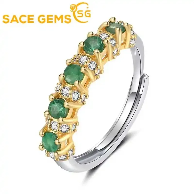 

SACE GEMS New Arrival Trend 925 Sterling Silver Resizable 3MM Natual Emerald Rings for Women Engagement Cocktail Party Jewelry