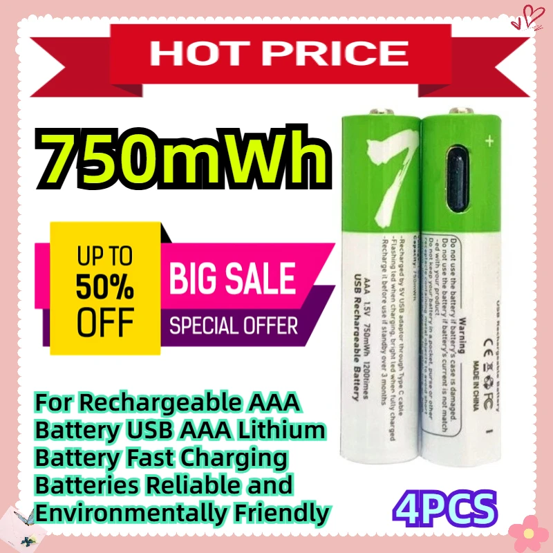 

For Rechargeable AAA Battery USB AAA Lithium Battery Fast Charging Batteries Reliable and Environmentally Friendly
