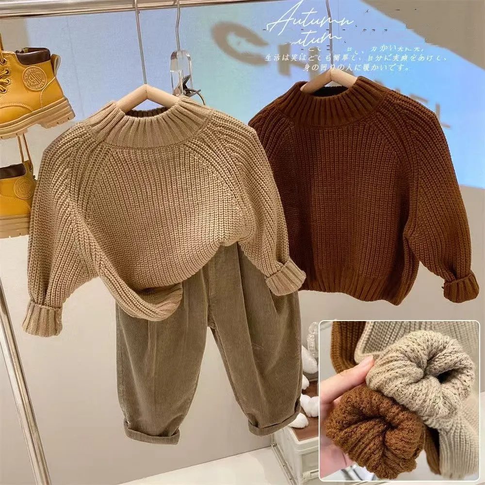 

2025 Autumn Children Girls Sweater Cotton Solid Knitted Infant Baby Girls Pullovers Loose Retro Thicken Warm Kids Girls Tops