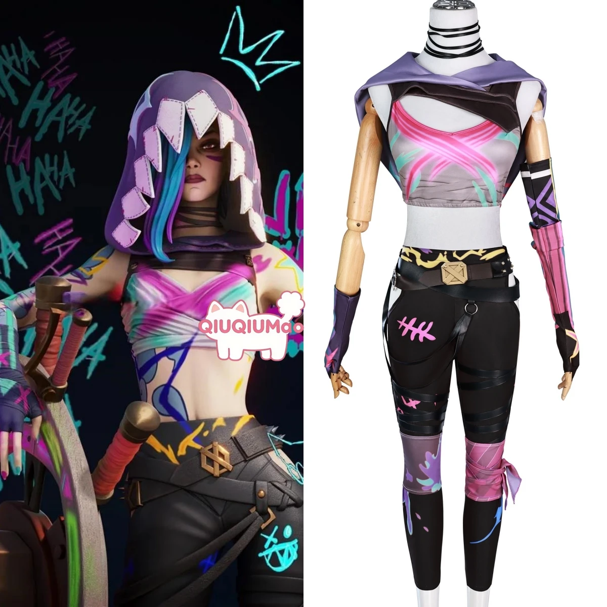 

Hot Game League of Legends Cosplay Costume LOL Anime Jinx Role Playing Outfit Wig Shoes Set for Women Adult Comic Con Party