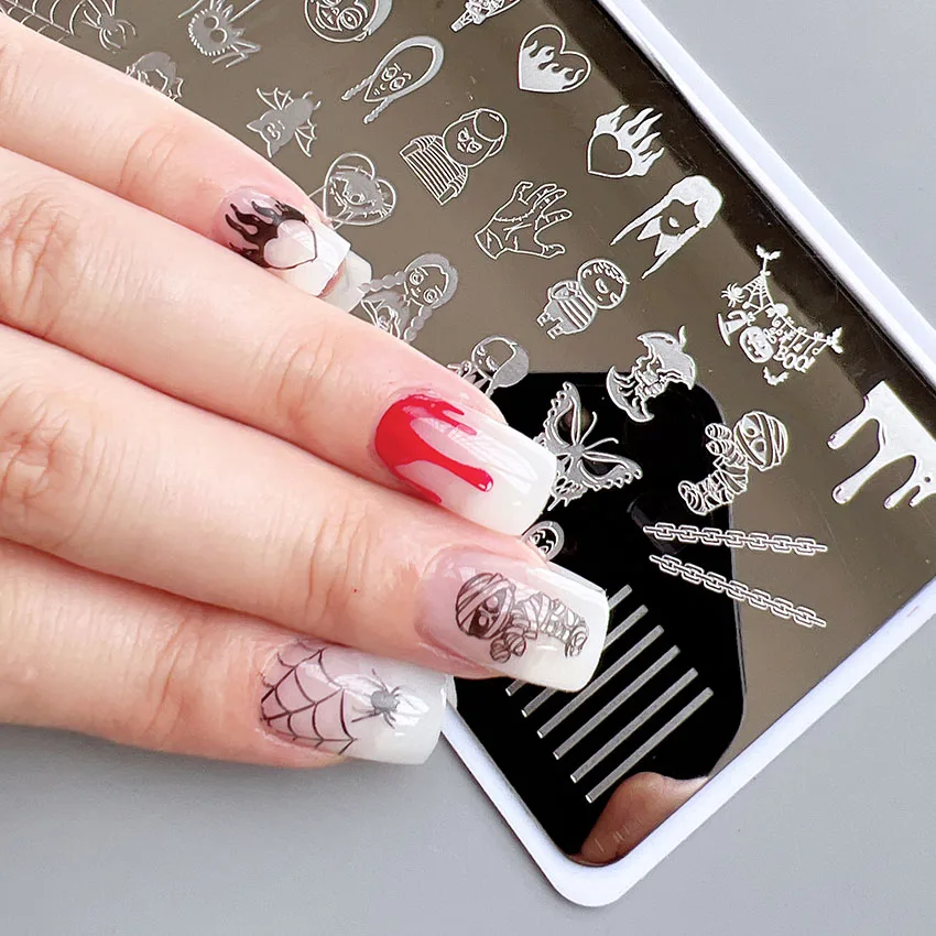 XMQ Steel Nail Art Stamping Plates Template Image Plate Halloween Nais Printing Tools 6*12cm