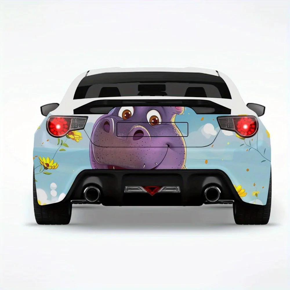 Cute Hippo In Flower Field Car StickerVinyl Decal for Car Rear, Waterproof Self-Adhesive Vinyl Stickers for Vehicle Tail & Bumpe