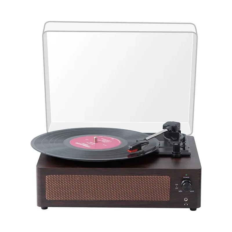 

Vinyl record player, dust-proof record player with cover, wireless Bluetooth wooden retro phonograph gift.