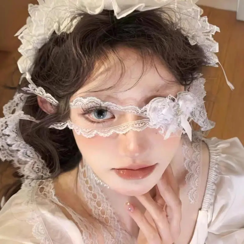 レースクロスボウハートアイマスク女性セクシーメイドテーマゴシックロリータJKブラックロールプレイングマスクコスチュームカーニバルコスプレ小道具