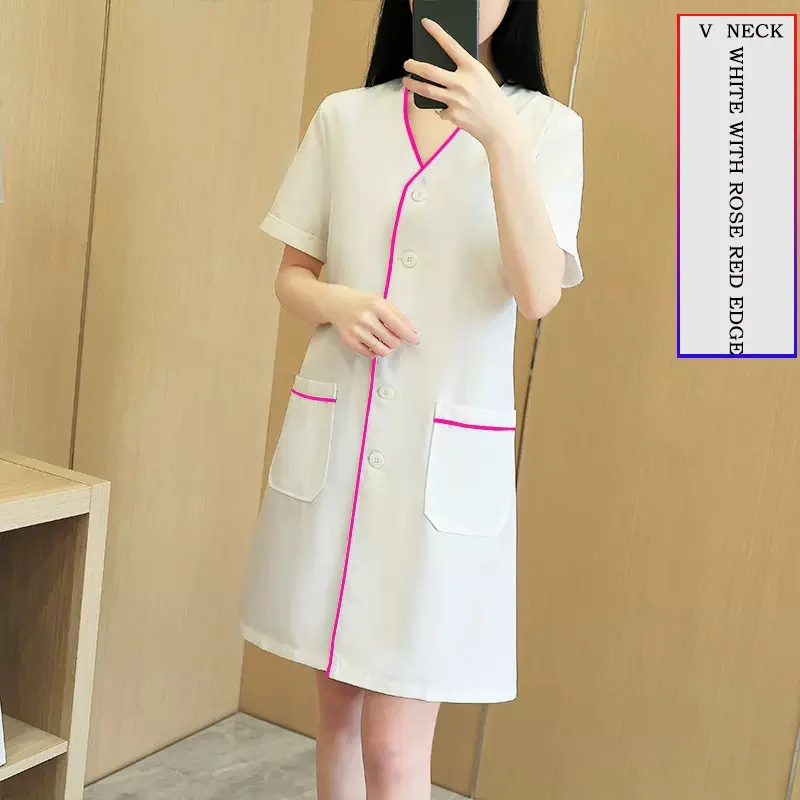 White Black Short Beauty Dress Spa Uniform Scrub Tops Nurse Doctor Plus Size Surgery Clothes Salon Lab Coat Beautician Tops xxxl