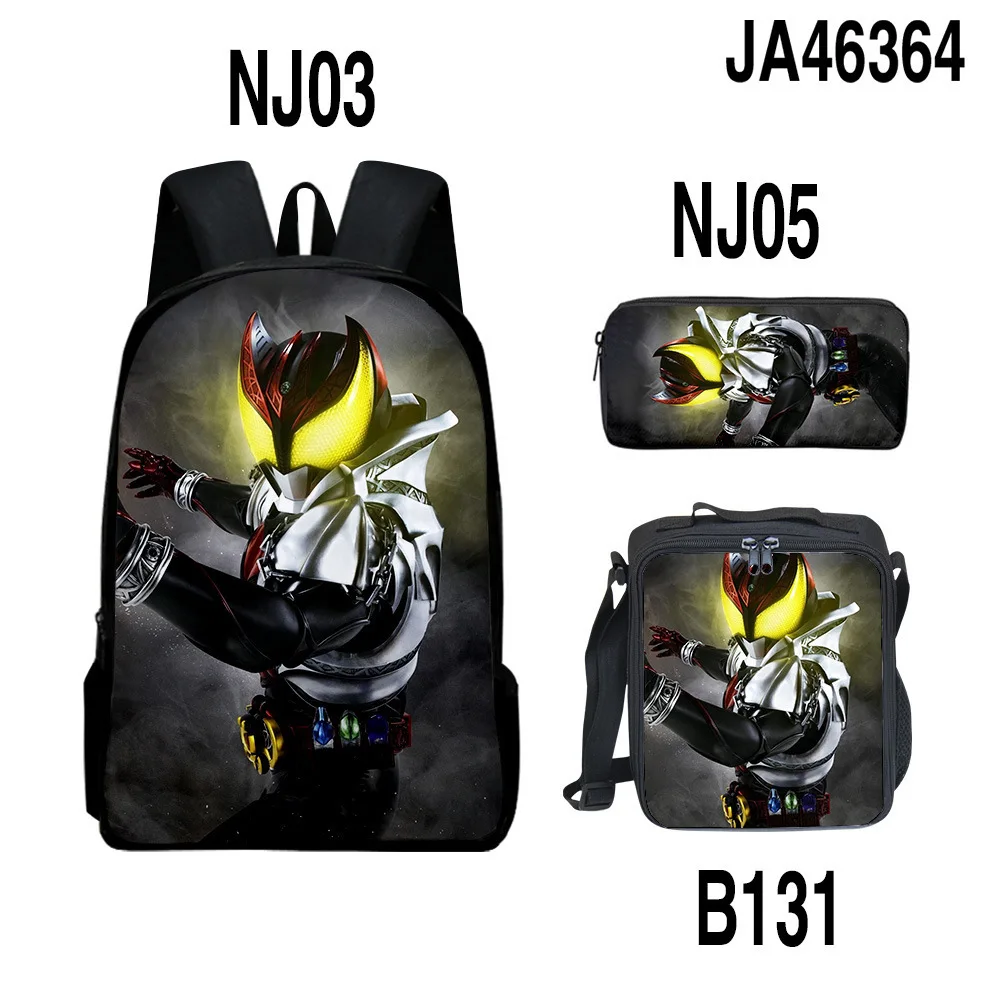 Harajuku Youthful Novelty Kamen Rider 3D Print 3pcs/Set Student Travel bags Laptop Daypack Backpack Lunch Bag Pencil Case