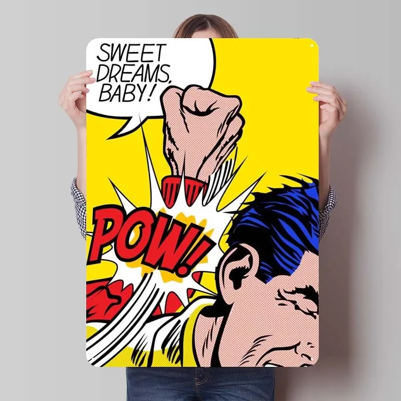 POW Comics Metal Poster Art of Murals Vintage Metal Tin Sign Plate for Wall Decoration Wall Decor Living Room Home Decorations