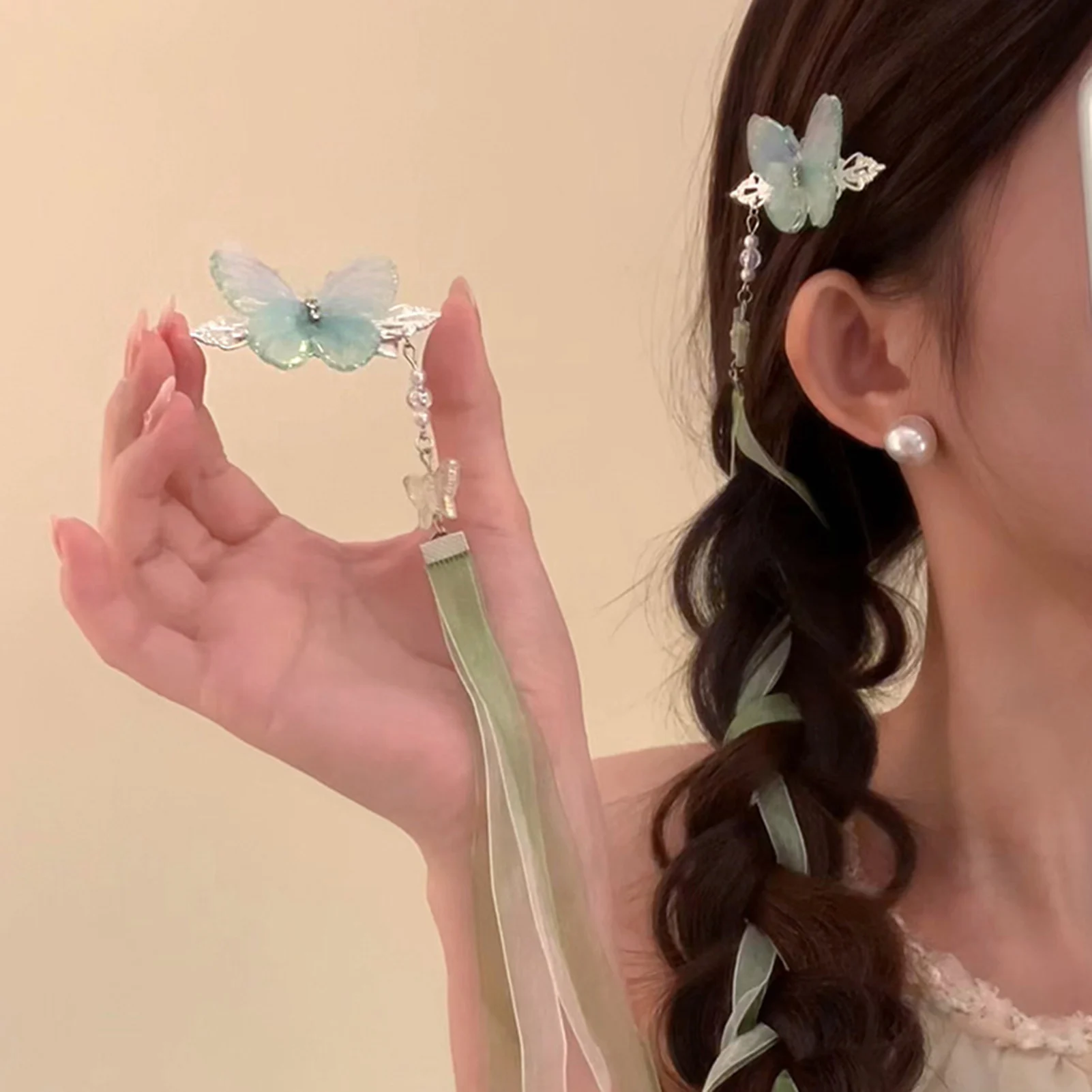 2pcs Neo Chinese Style Hair Clips Fairy Butterfly Ribbon Hairpin For Women Girls Elegant Exquisite Hanfu Hair Accessories
