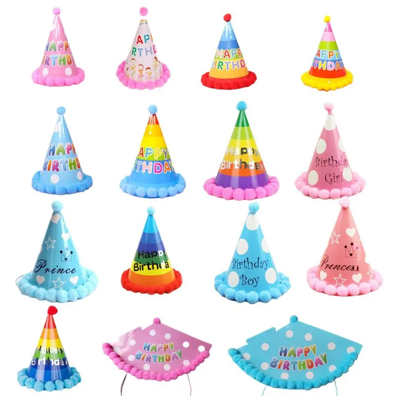 5 pezzi cappello di compleanno goccia di pioggia zucchero filato colore casuale decorazioni per feste di compleanno per bambini cappello colorato