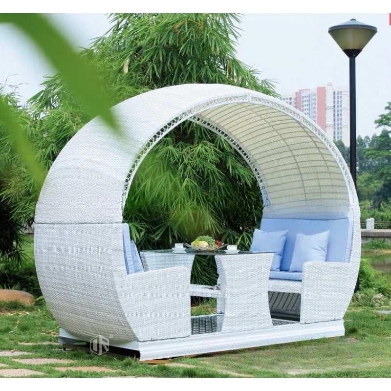 Courtyard Villa Hotel Pool Garden Rocking Chair 4 Seats Rattan Outdoor Furniture