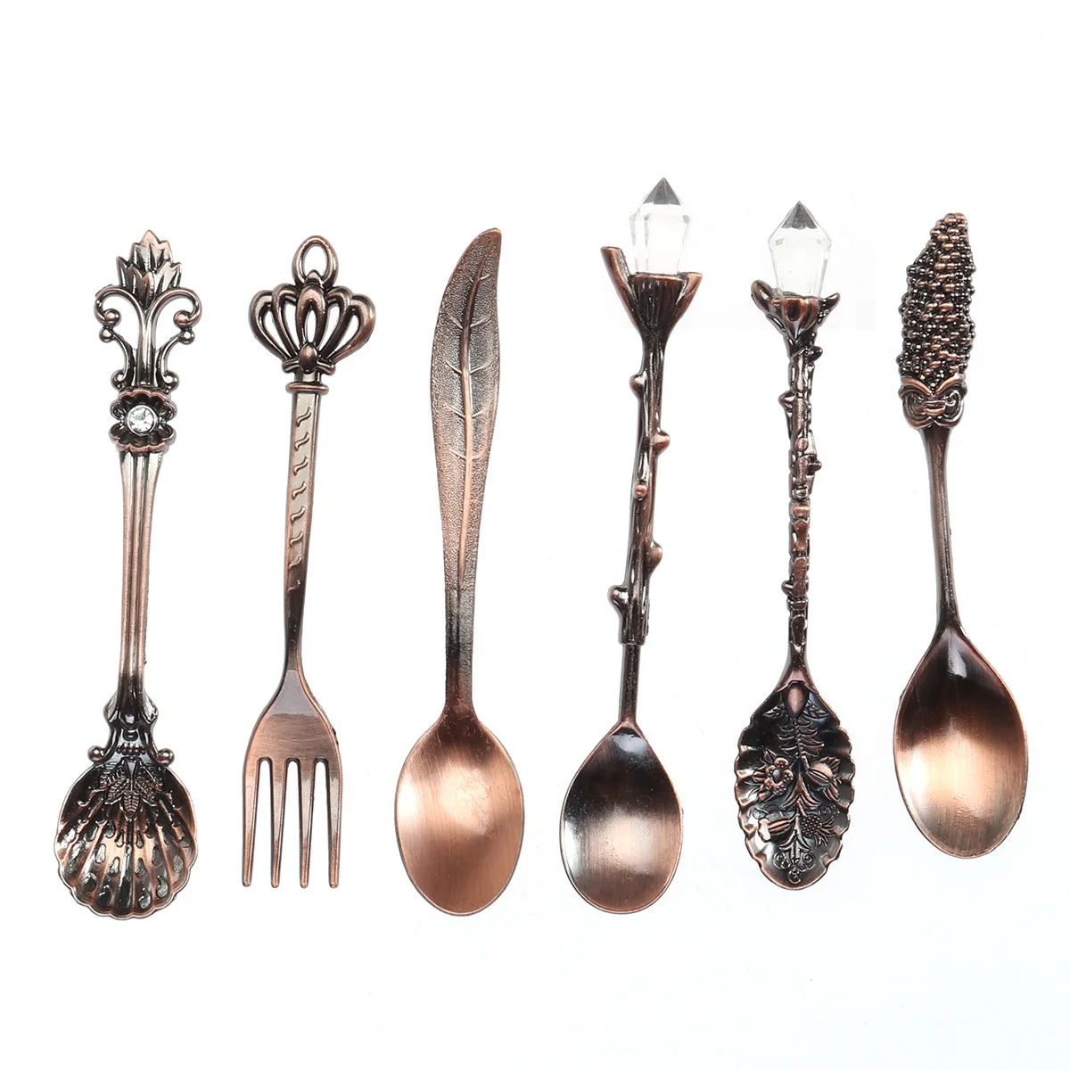

6pcs Royal Tableware Set Vintage Coffee Spoon Dessert Forks For Safe Rounded Tines Red Bronze Kitchen Barware