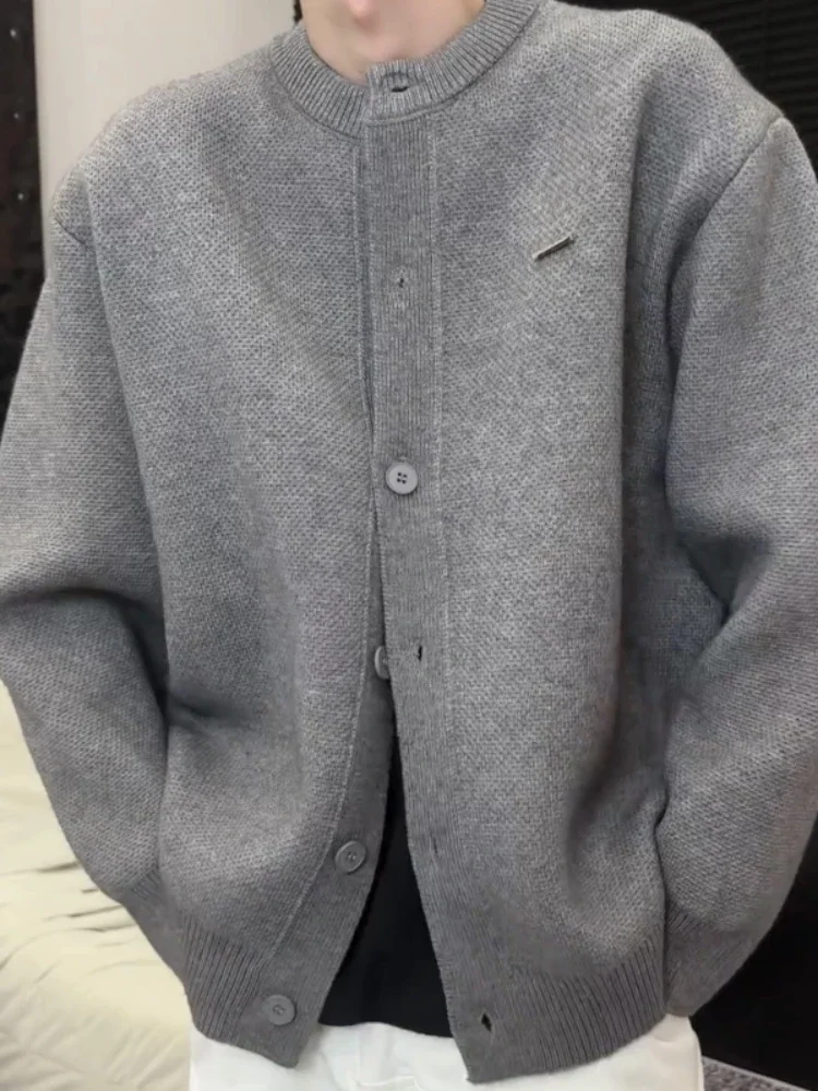 2025 aw na moda personalizado cor sólida botão tripulação pescoço casal masculino malha cardigan camisola casaco solto ajuste outono inverno