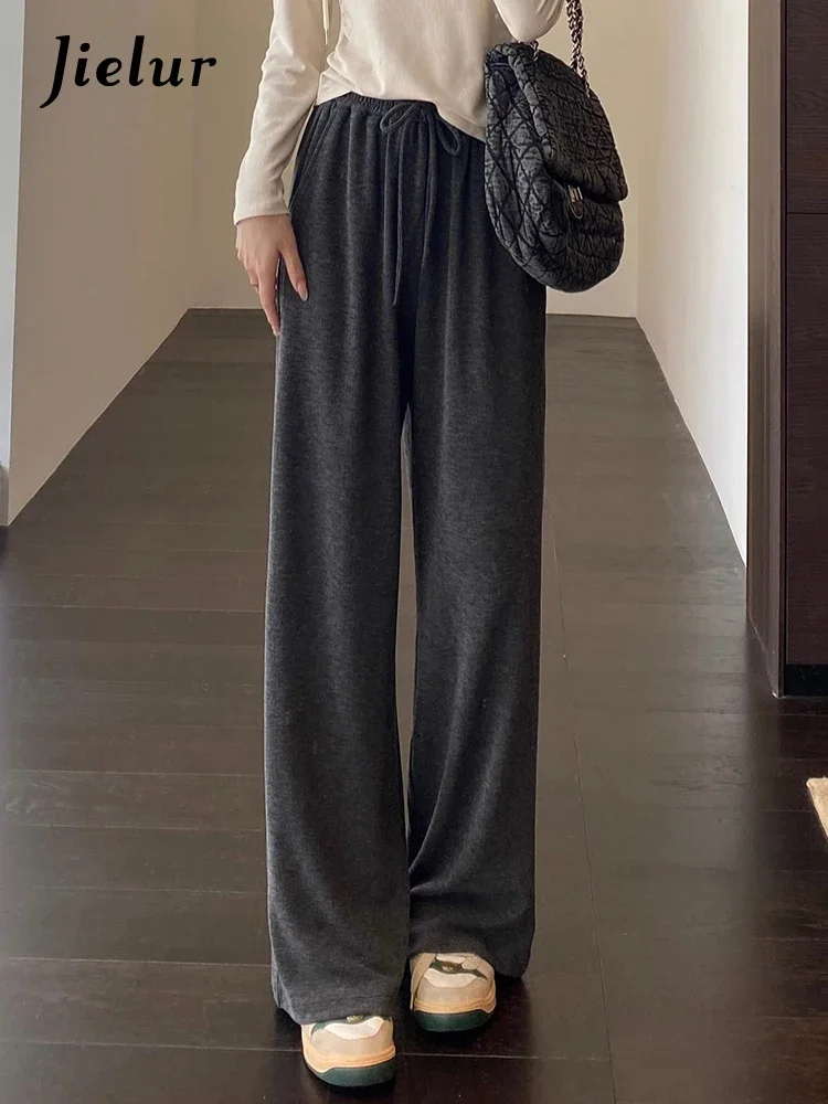 

Jielur High Waist Loose Casual Basic Women's Pants Simple Solid Color New Lace-up Straight Female Wide Leg Pants Office Ladies