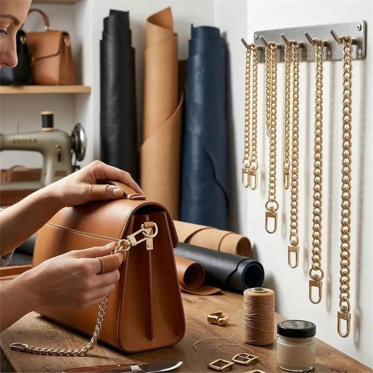 8 Pcs Purse Chain Strap for Handbag, with 16 Pcs Studs D Ring, 4 Colors 7.9 in Extender, 16 Pcs Studs Rivets D Ring