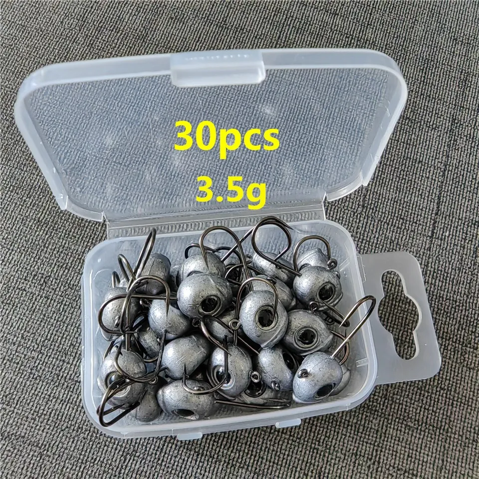 Swolfy 30 Stück 1g 1,8g 3,5g Kopfhaken Mini Rock Fishing Haken Finesse Köder Angelhaken Jigkopf Haken Geeignet für Köder Wurm Bait – Detail 8