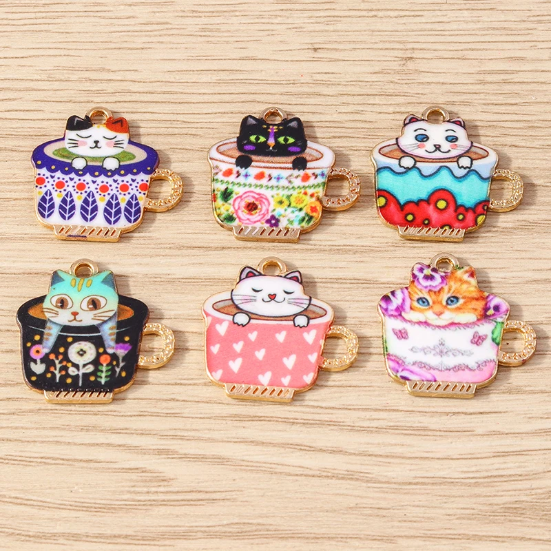 10pcs Cartoon Enamel Animal Cat Charms Pendants for Jewelry Making Drop Earrings Necklaces Bracelet DIY Handmade Crafts Supplies