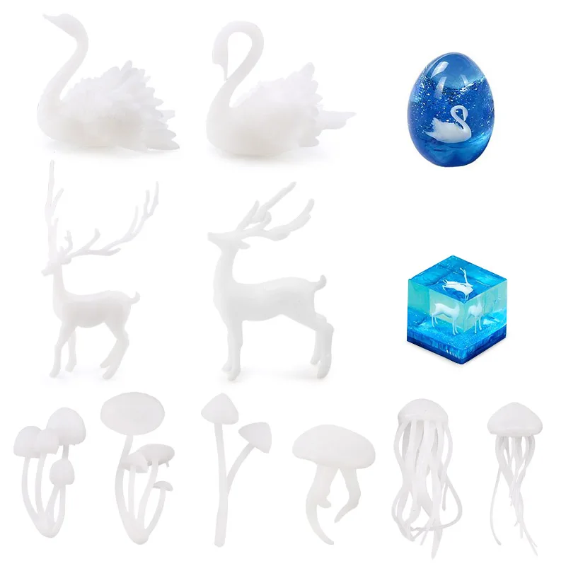 1 Set 3D UV Resin Epoxy Fillings Swan Mushroom Jellyfish Deer Jewelry Handmade Filling Molds Jewelry Making Accessories DIY