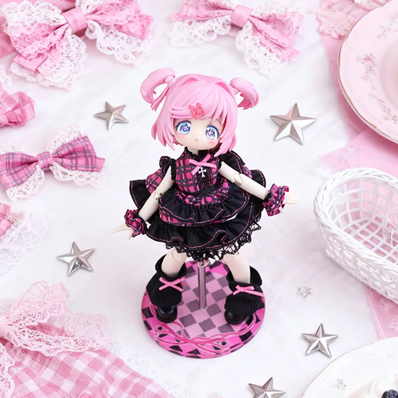 OB11 Doll Clothes Gothic Lolita Plaid Dress Idol Star 1/12 BJD Outfit Lace Skirt Socks Shoes For GS Obitsu11 Doll Accessories view 4