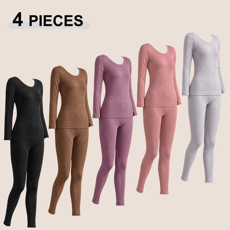 2 Sets Autumn Winter Warm Thermal Underwear Sexy Ladies Intimates Women Shaped Sets Female Middle Collar Thermal Shaping Clothes