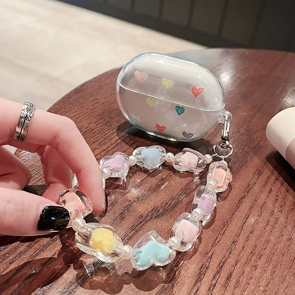 سيليكون سوار الحبل الحال بالنسبة لهواوي Freebuds 5i 4 برو 3 4i شفافة القلب لون الحلوى حالة سماعة شحن غطاء صندوق