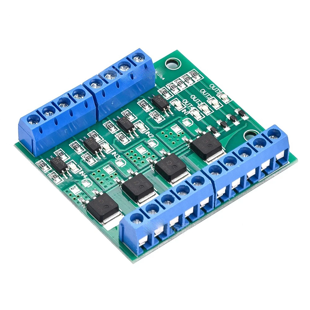 

4-Channel MOS FET PLC Amplifier Board Driver Module PWM 3-20V to 3.7-27V DC 10A Optocoupler Isolation Module Accessories