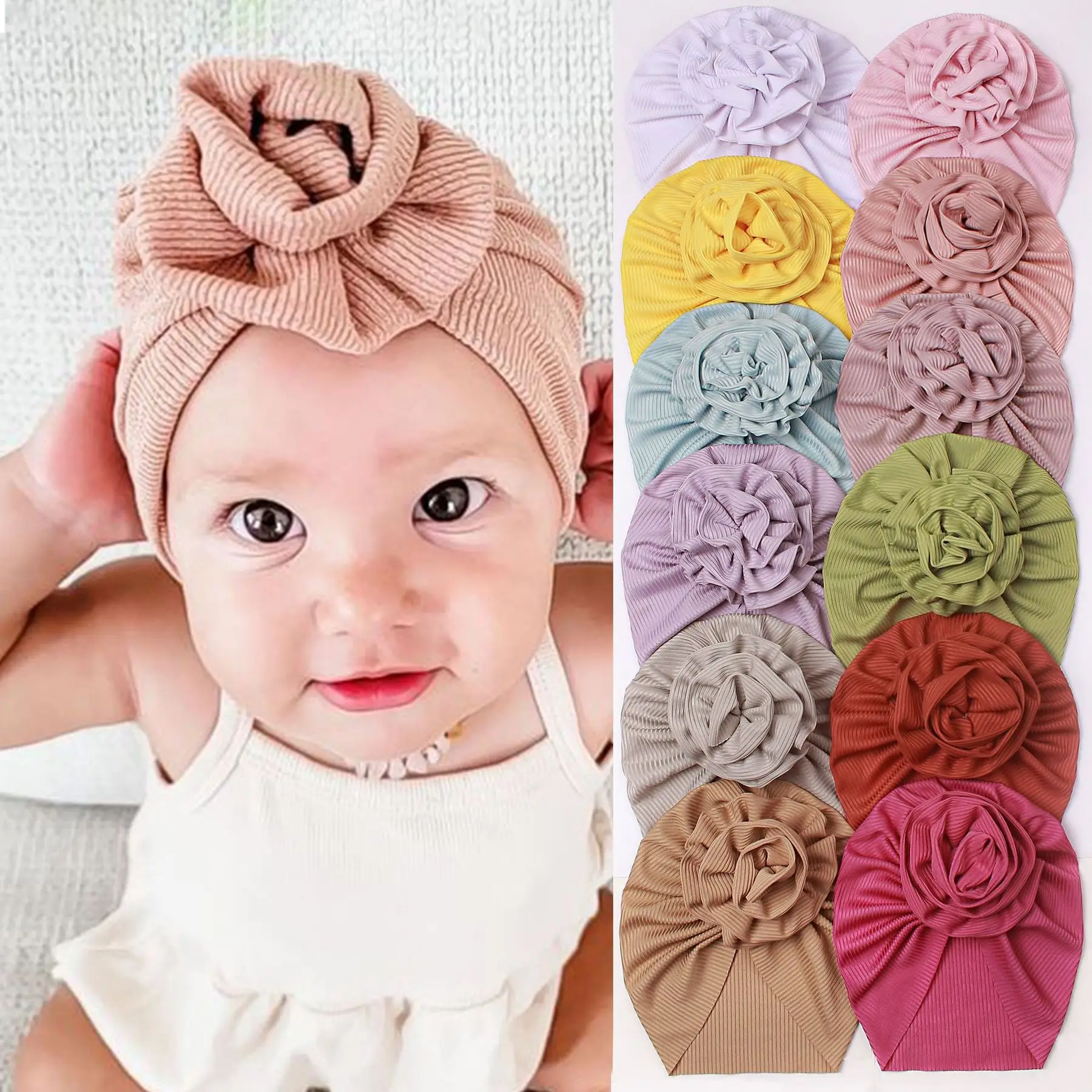 1 Pieces Children Baby Hat Kids Flower Cap Newborn Girls photography Props Spring Autumn Modis Beanie Turban Infant Props