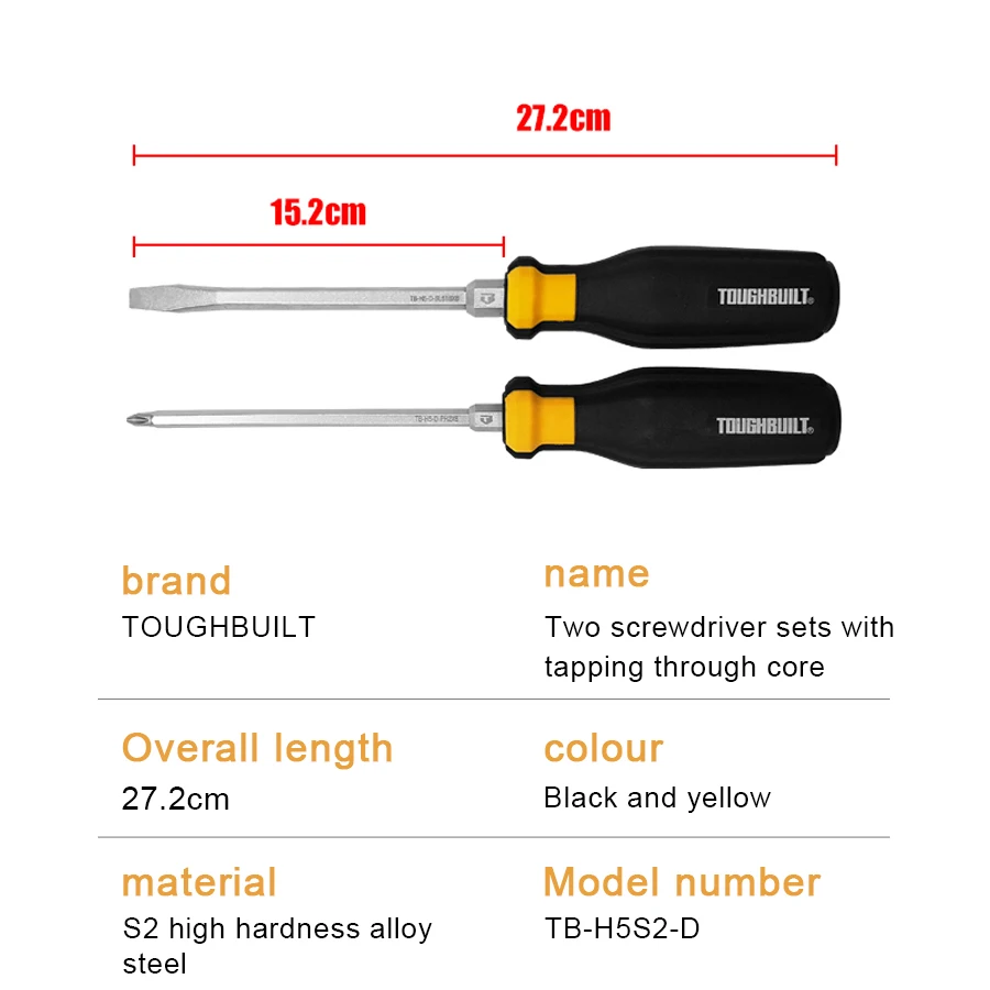 TOUGHBUILT TB-H5S2-D Demolition Screwdriver Set 2PCS of PH 2x6\