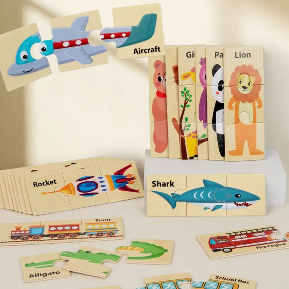 Wooden Material Kids Wooden Puzzle Tangram Shape Educational Function Animals Puzzle Game Cartoon Design Jigsaw Type