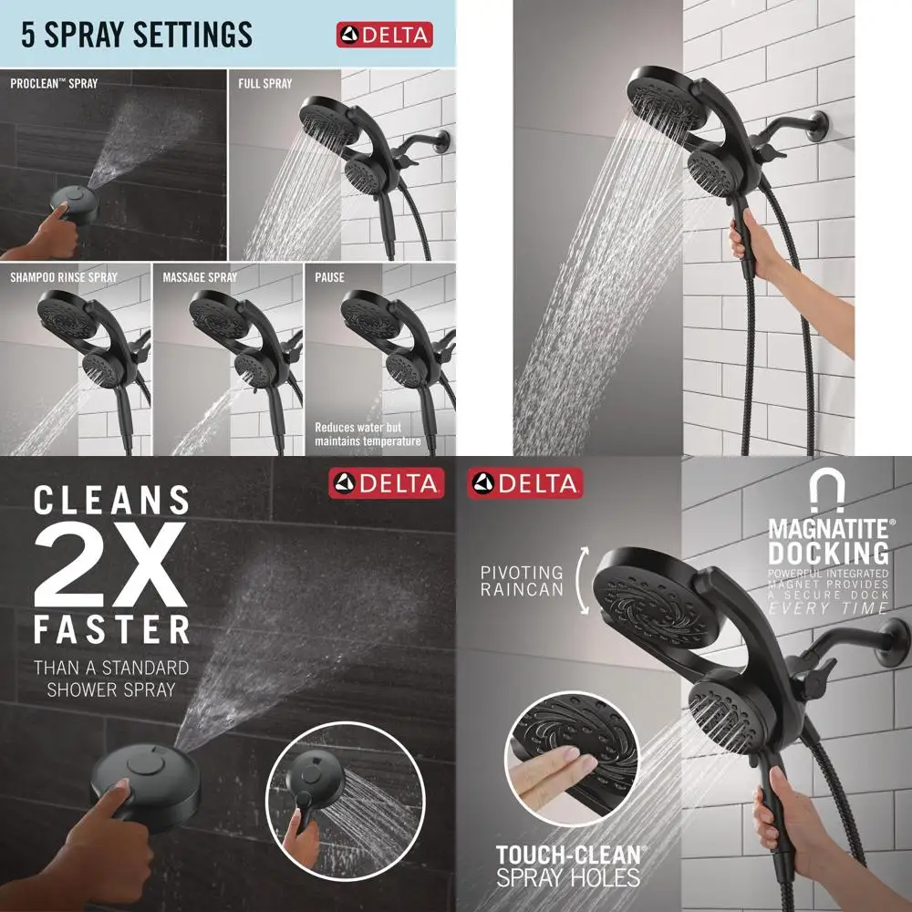 

Matte Black Dual Shower Head with High Pressure and Handheld Spray, 1.75 GPM, Model 75419BL