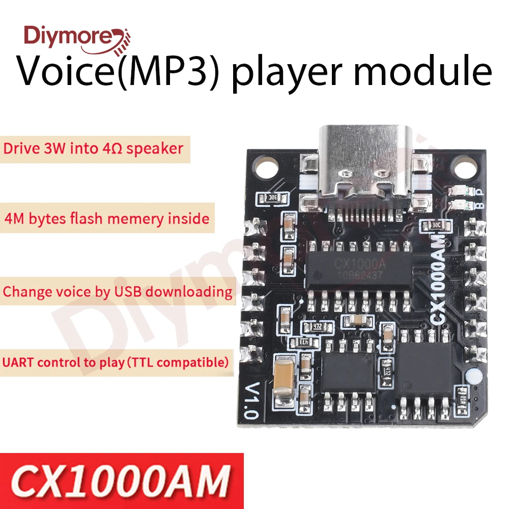CX1000AM Voice Chip Module Serial MP3 Microcontroller Control Triggers Voice Broadcast Custom Audio Module DC3.3~5.2V