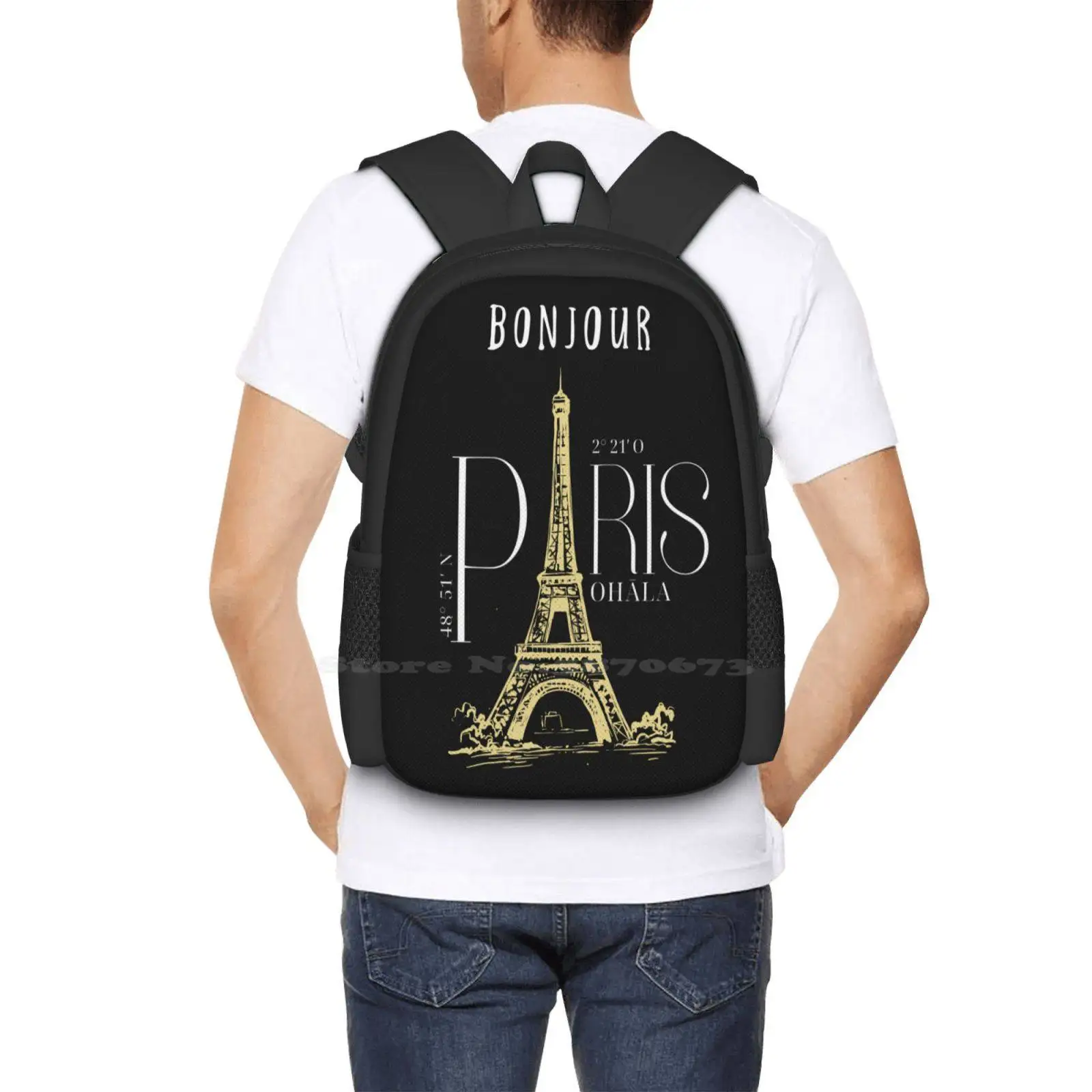 Mochilas escolares blancas de París, mochila para portátil de viaje, Torre Eiffel de París, estilo de vida fresco