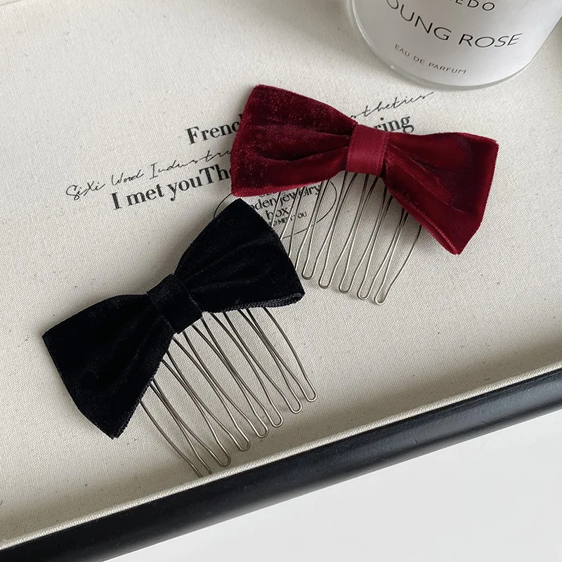 Velvet Bow Hair Comb Korean Style Side Bangs Baby Hair Grips Decorative Hair Pins for Women Elegant Daily Wholesale