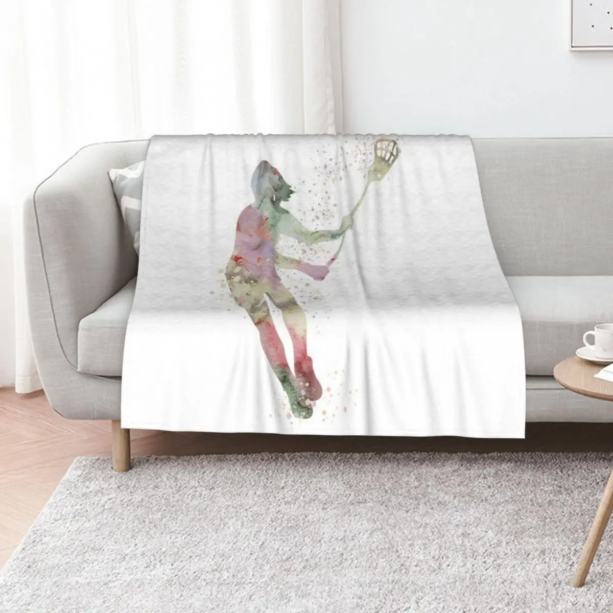 Girl Lacrosse Player Watercolor Silhouette Sport Gift Throw Blanket blankets ands Vintage Cute Bed Hairy Blankets