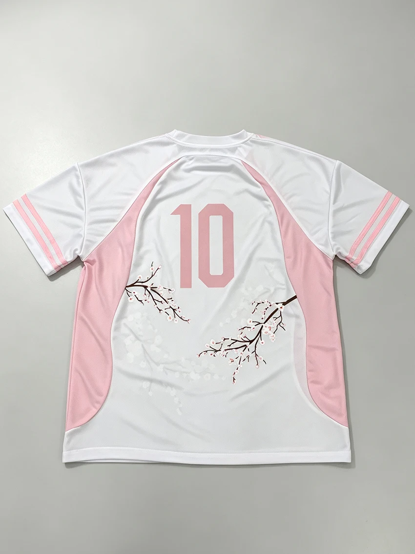 Trend Women Number 10 Plum Blossom Soccer T Shirt Harajuku Aesthetic Raglan Sleeve Breathable Mesh Loose Casual Sport Jersey Top