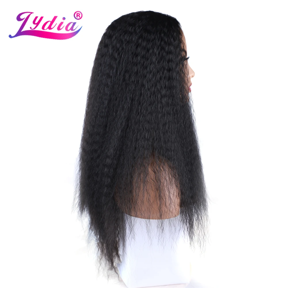 Lydia Long Kinky Curly Synthetic Hair V Part Wigs For African American Women Black 1B# 22Inch Kanekalon Afro Wig 56CM