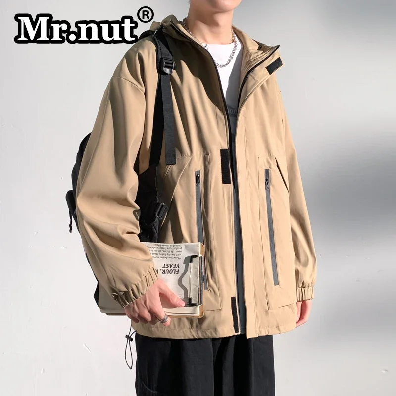 Mr.nut Men's Sports Casual High-Quality Jacket Loose Hooded Outdoor Jackets Waterproof Windbreak Overcoat Camping Climbing Suit