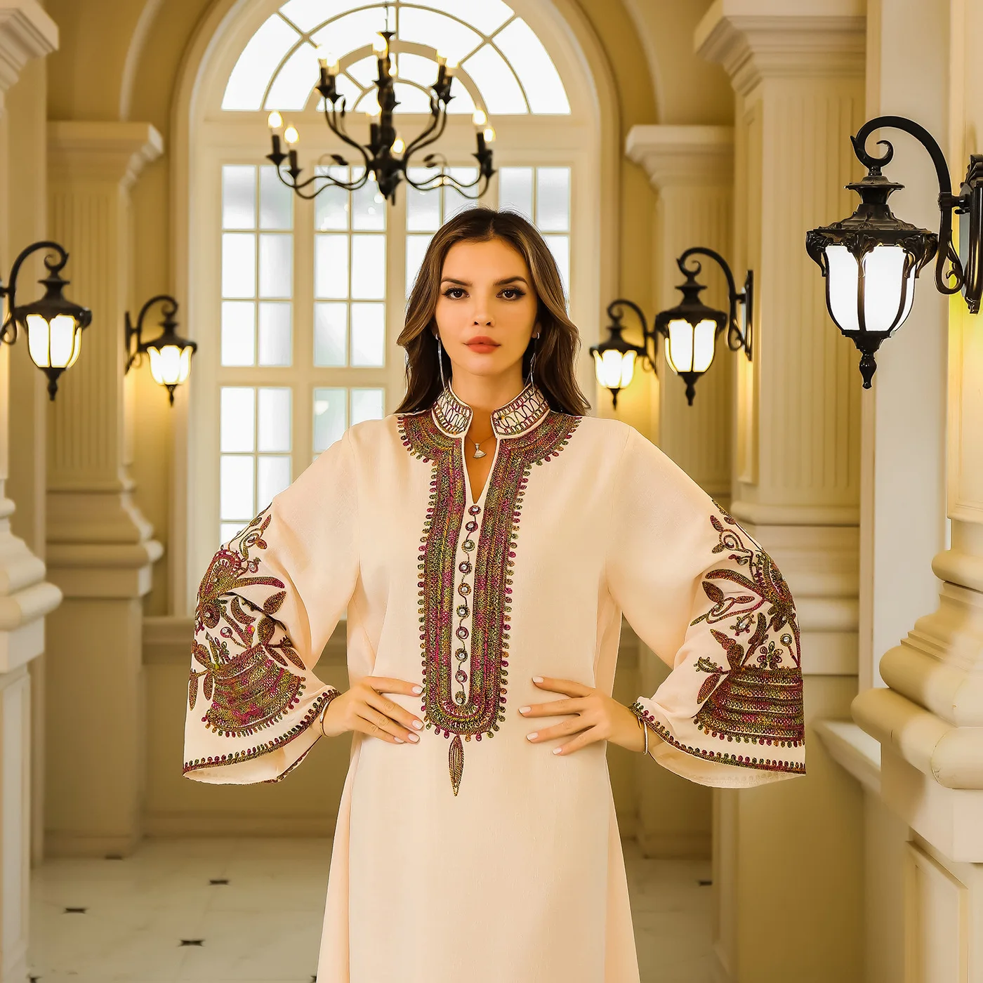 Women's Rope Embroidery Robe, Light Luxury Evening Dress, Middle East, Islamic, Muslim Fashion