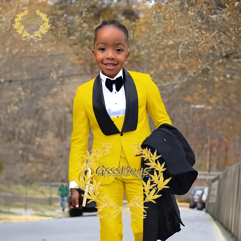 Boys Wedding Jacket Pants Vest Suit 3 Piece Formal Business Clothes Kids Blazer Set Party Tuxedo