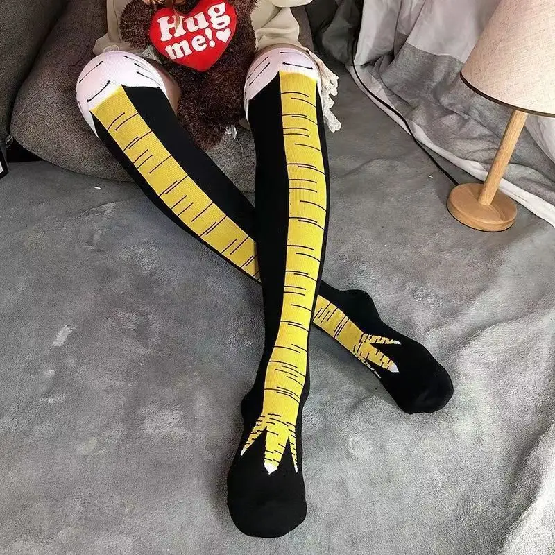 Men Woman Funny 3D Chicken Socks Print Cartoon Cosplay High Flexibility Thigh High Sock Cotton Fashion Thin Toe Feet